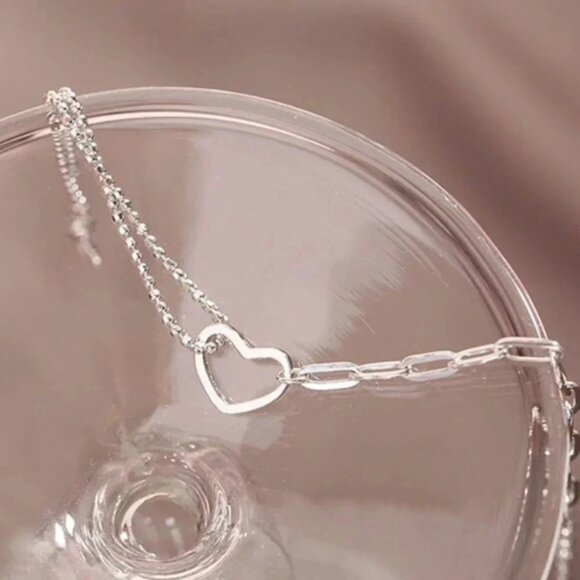 925 Sterling Silver Dainty Heart Bead Chain Link Bracelet - Picture 7 of 7